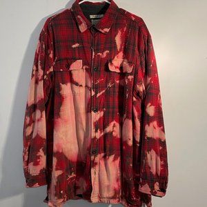 L.L. Bean Red Black Buffalo Plaid Bleach Dyed Oversized Lined Flannel. Size XL-T